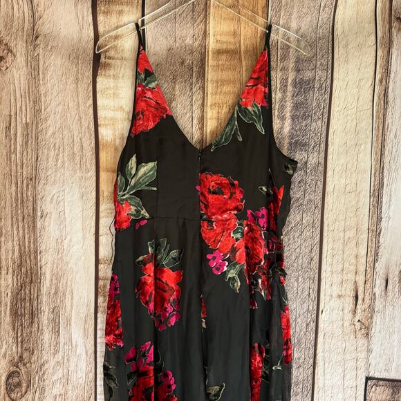 Anthropologie Ett:Twa Velvet Burnout Floral Jumpsuit Wide Leg Dark Romantic M - Picture 3 of 10